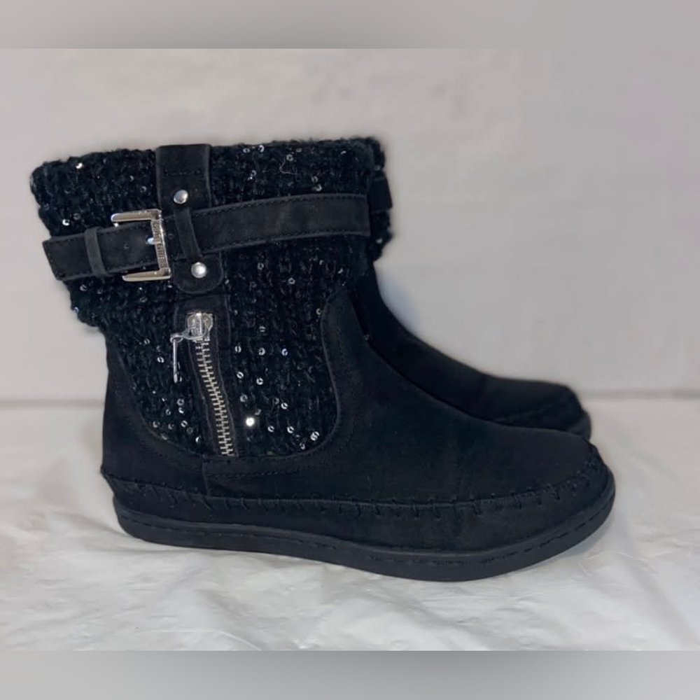 Guess Black Ankle Boots with Knit and Sequin Detail